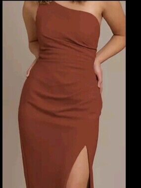 One-Shoulder Rust Evening Dress